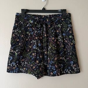 Floral Black Shorts with Tie Waist